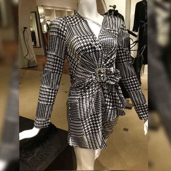 Houndstooth draped embellished mini dress - Picture 5 of 5